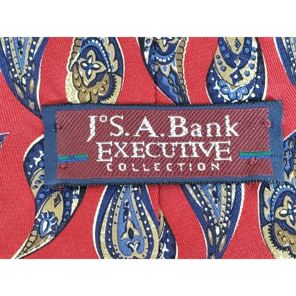 Jos A Banks Collection Men's Neck Tie Red‎ Paisley 100% Silk USA 58